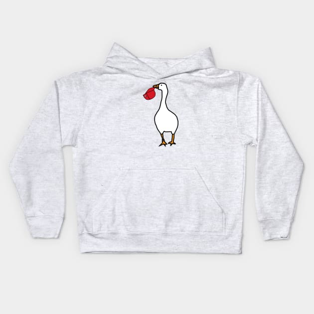 White Goose Steals Red Hat Kids Hoodie by ellenhenryart